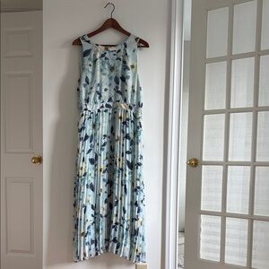 RW&CO. Light Blue Floral Midi Dress with Navy Accents